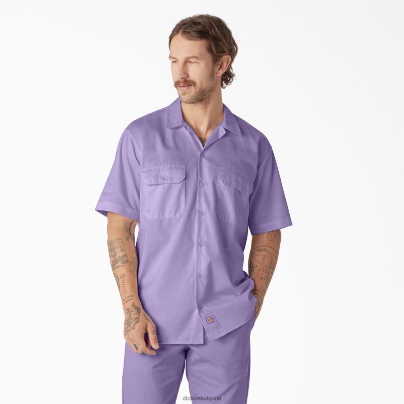 мъже Dickies работна риза с къс ръкав лилава роза (ur2) работно облекло R2PH8501