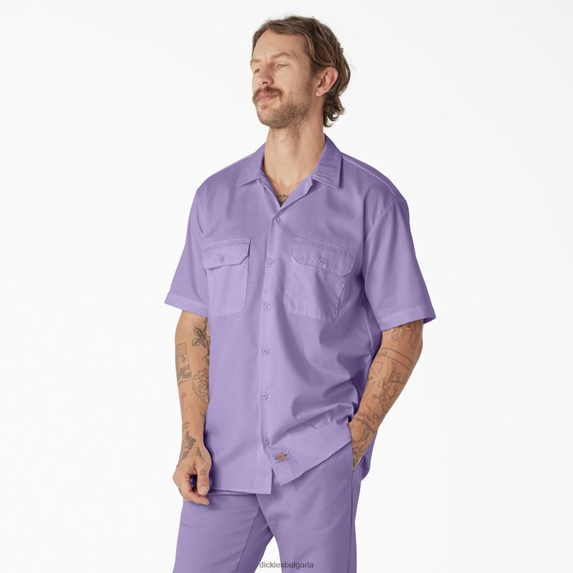 мъже Dickies работна риза с къс ръкав лилава роза (ur2) работно облекло R2PH8501