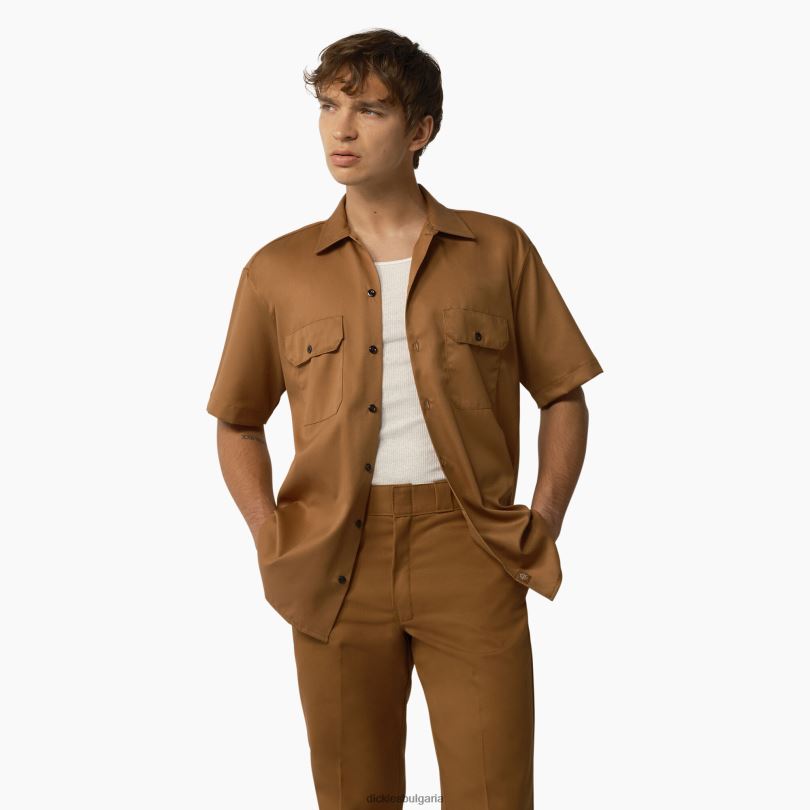 мъже Dickies работна риза с къс ръкав кафява патица (wsd) работно облекло R2PH8503