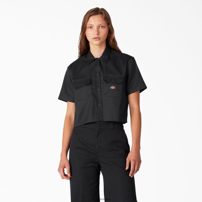 Жени Dickies съкратена работна риза черно (bk) работно облекло R2PH82004