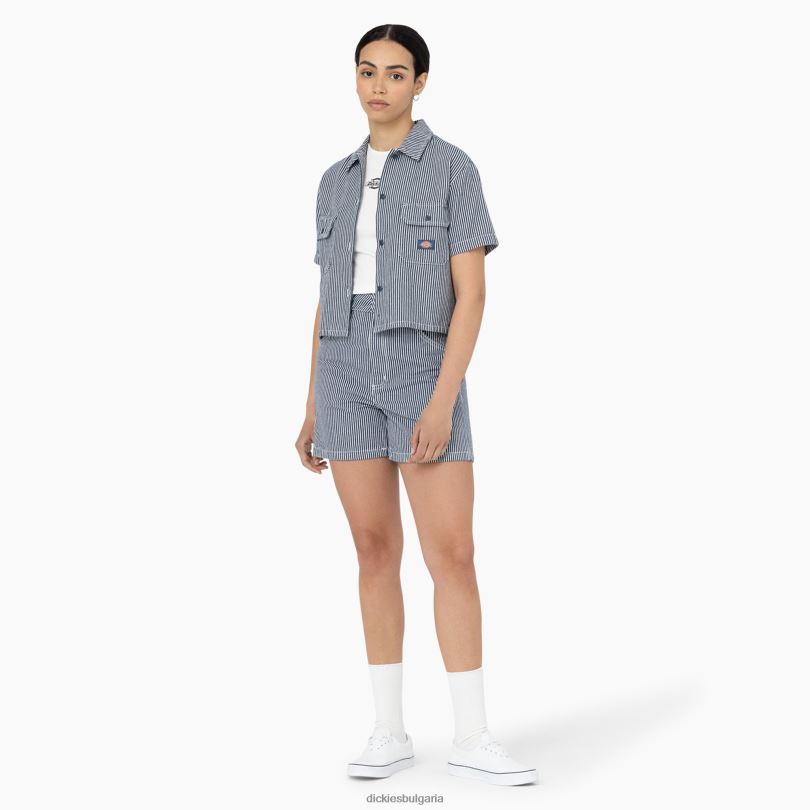 Жени Dickies изрязана работна риза с райета от хикори екрю/еърфорс синьо (eua) работно облекло R2PH82022