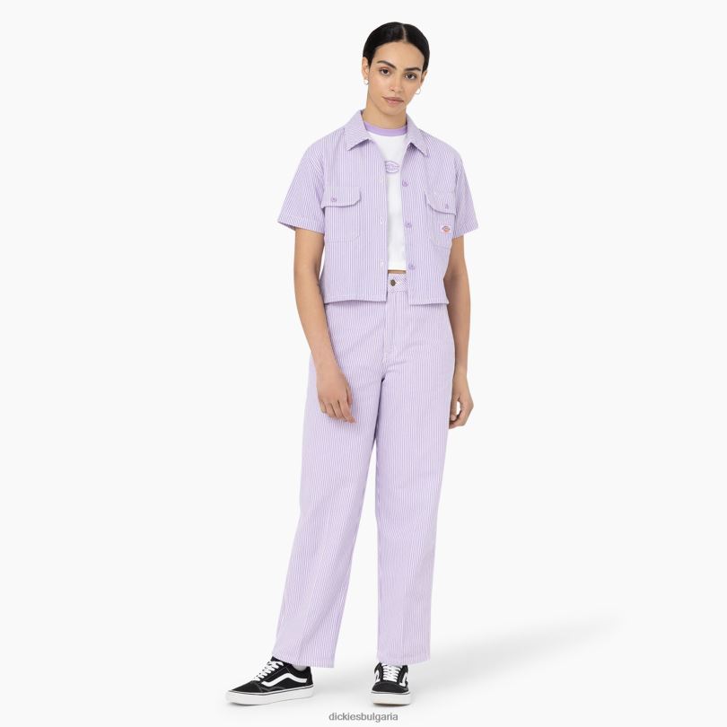 Жени Dickies изрязана работна риза с райета от хикори екрю/люляк (eug) работно облекло R2PH82023