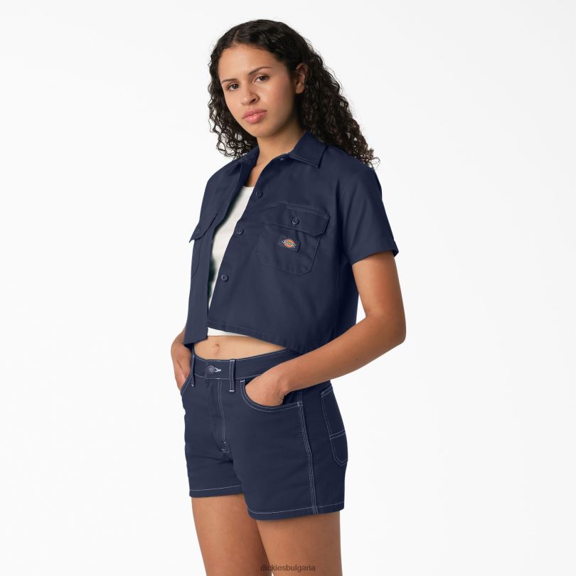 Жени Dickies съкратена работна риза мастило синьо (ik) работно облекло R2PH82006